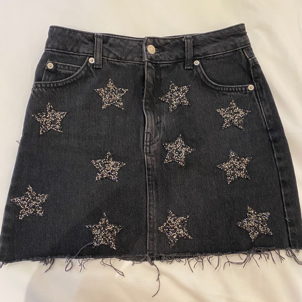 Topshop black star denim skirt